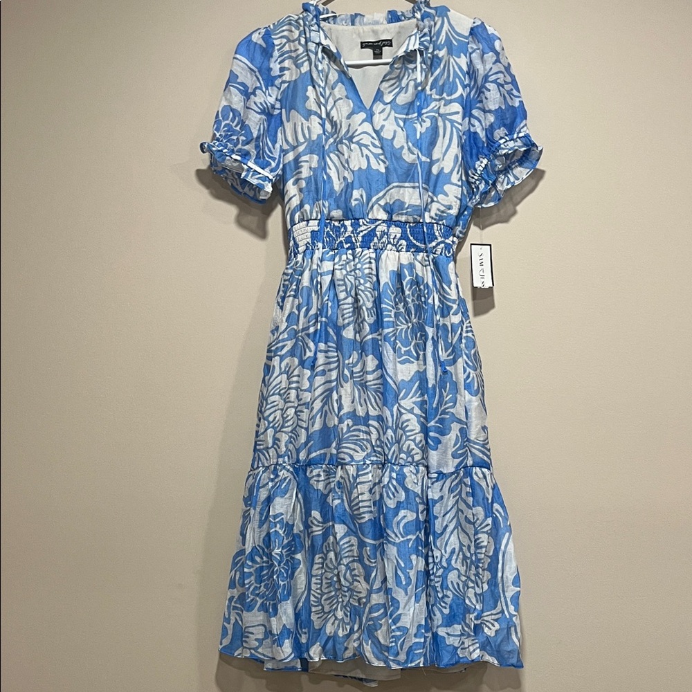 Chic Blue Floral Midi Dress